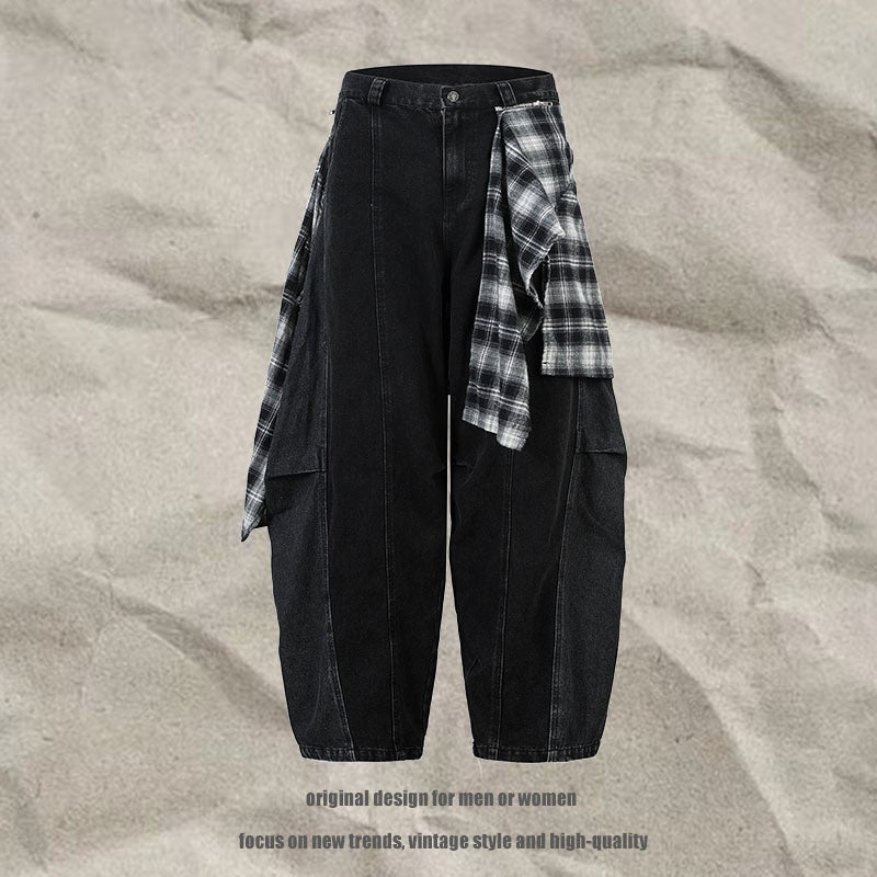 Men's Detachable Flap Denim Pants Trendy Vibe Loose Cargo Pants