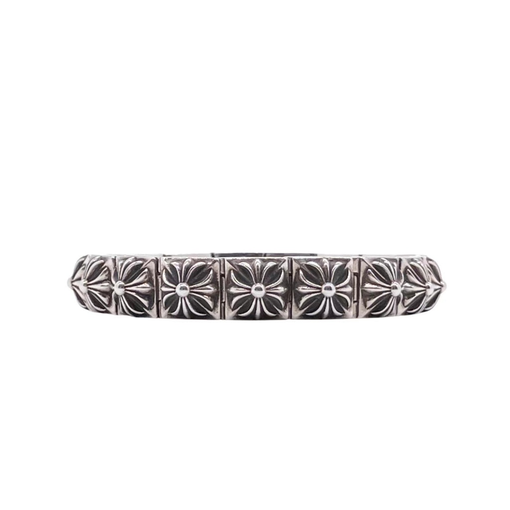 Croco High-Quality Grid Cross Flower Bracelet Thai Silver Vintage Magnetic Closure Bracelet Crafted Fine Versatile Jewelry