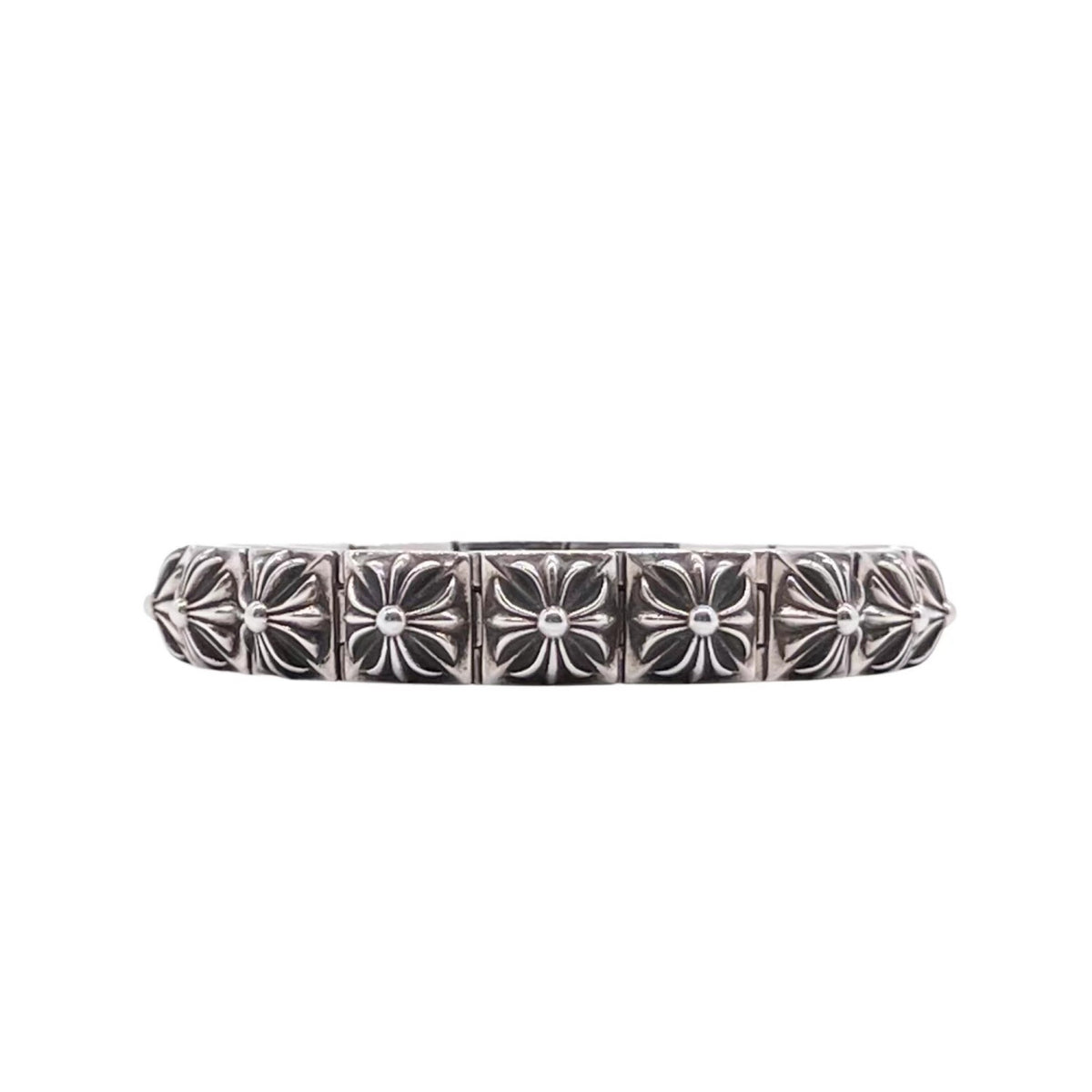Croco High-Quality Grid Cross Flower Bracelet Thai Silver Vintage Magnetic Closure Bracelet Crafted Fine Versatile Jewelry
