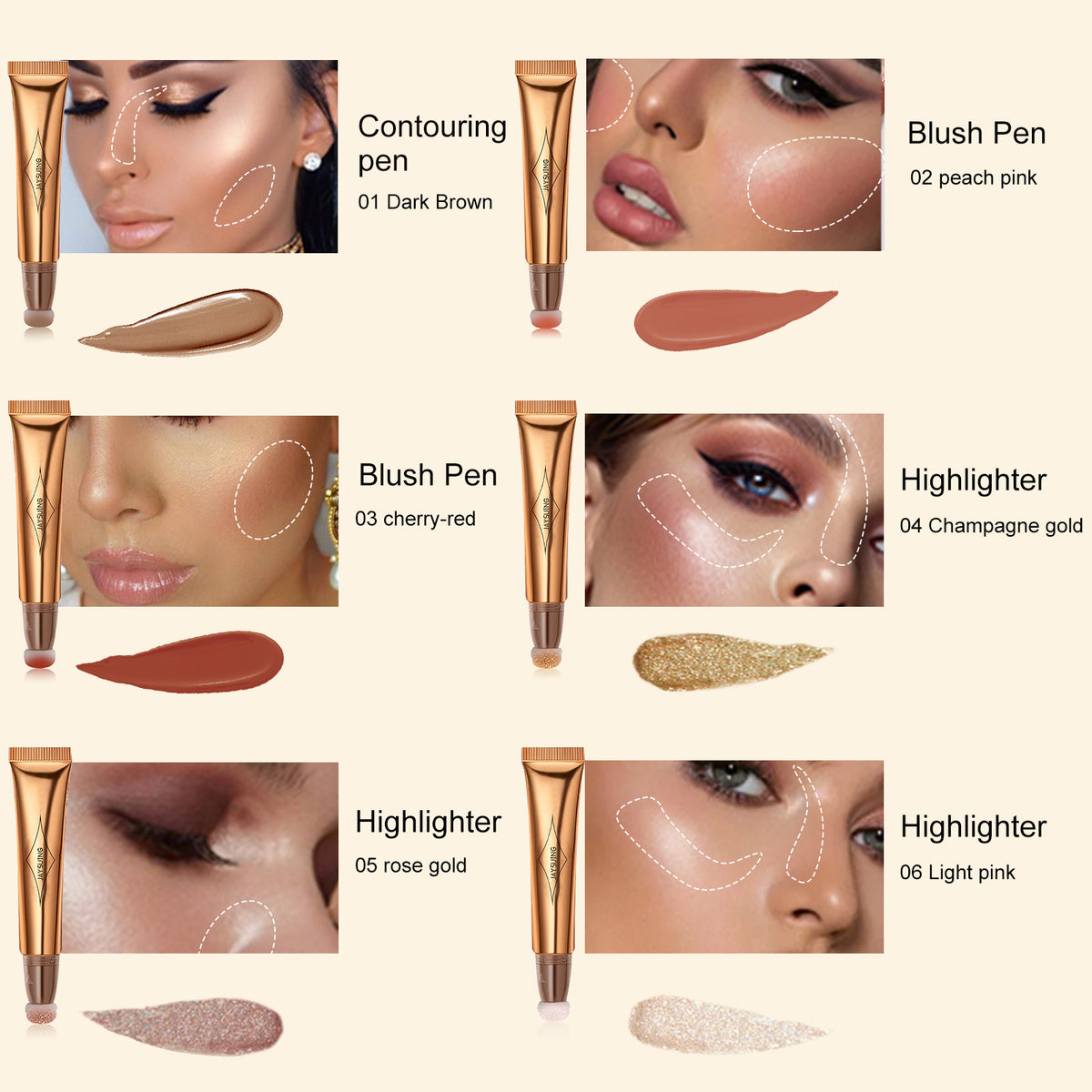 Jaysuing Multi-Functional Makeup Pen, Solid Liquid Contour Facial Blush Contour Highlighter Stick
