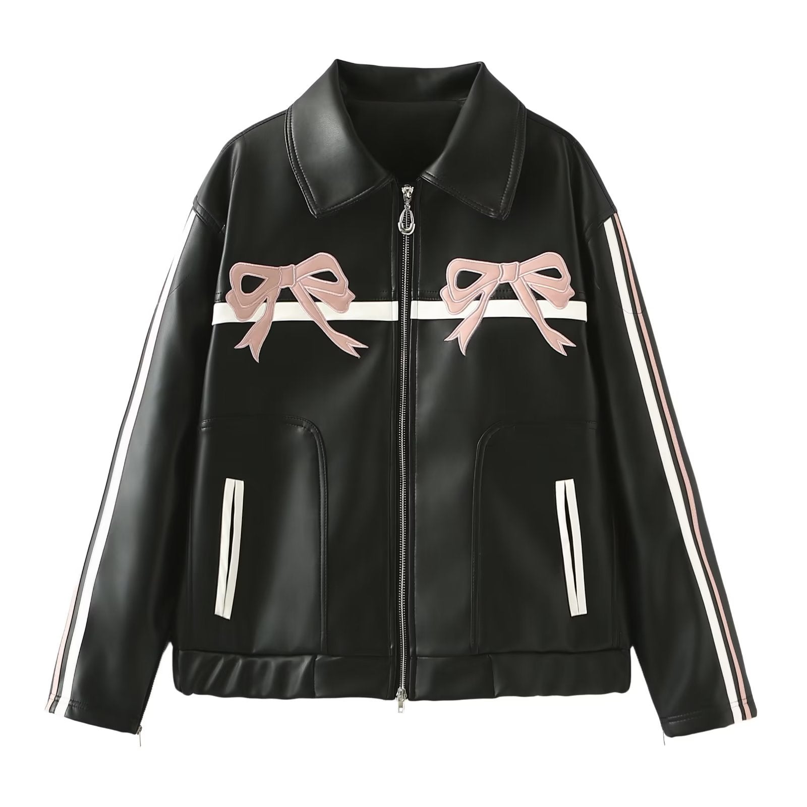 Bow embroidered leather jacket