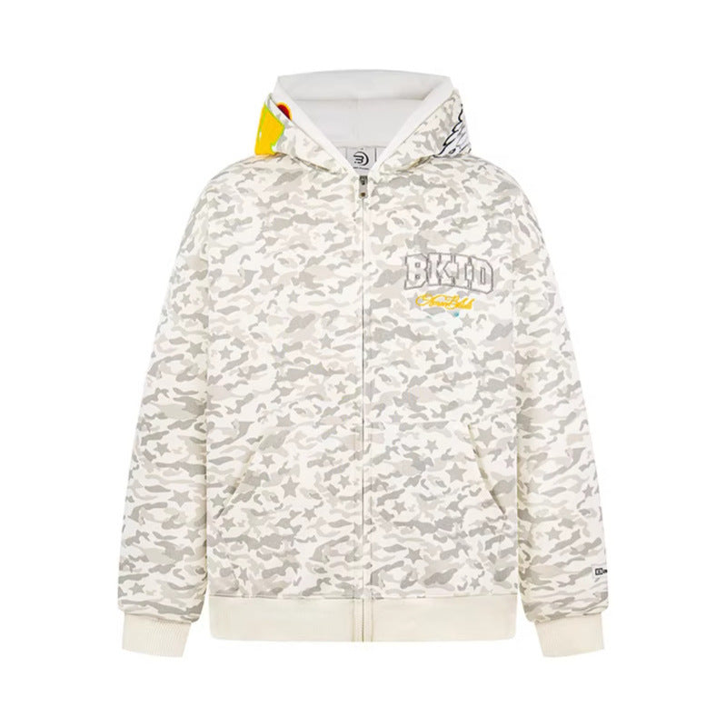Embroidery Zipper Hoodie Spring Casual Loose Couple Outerwear