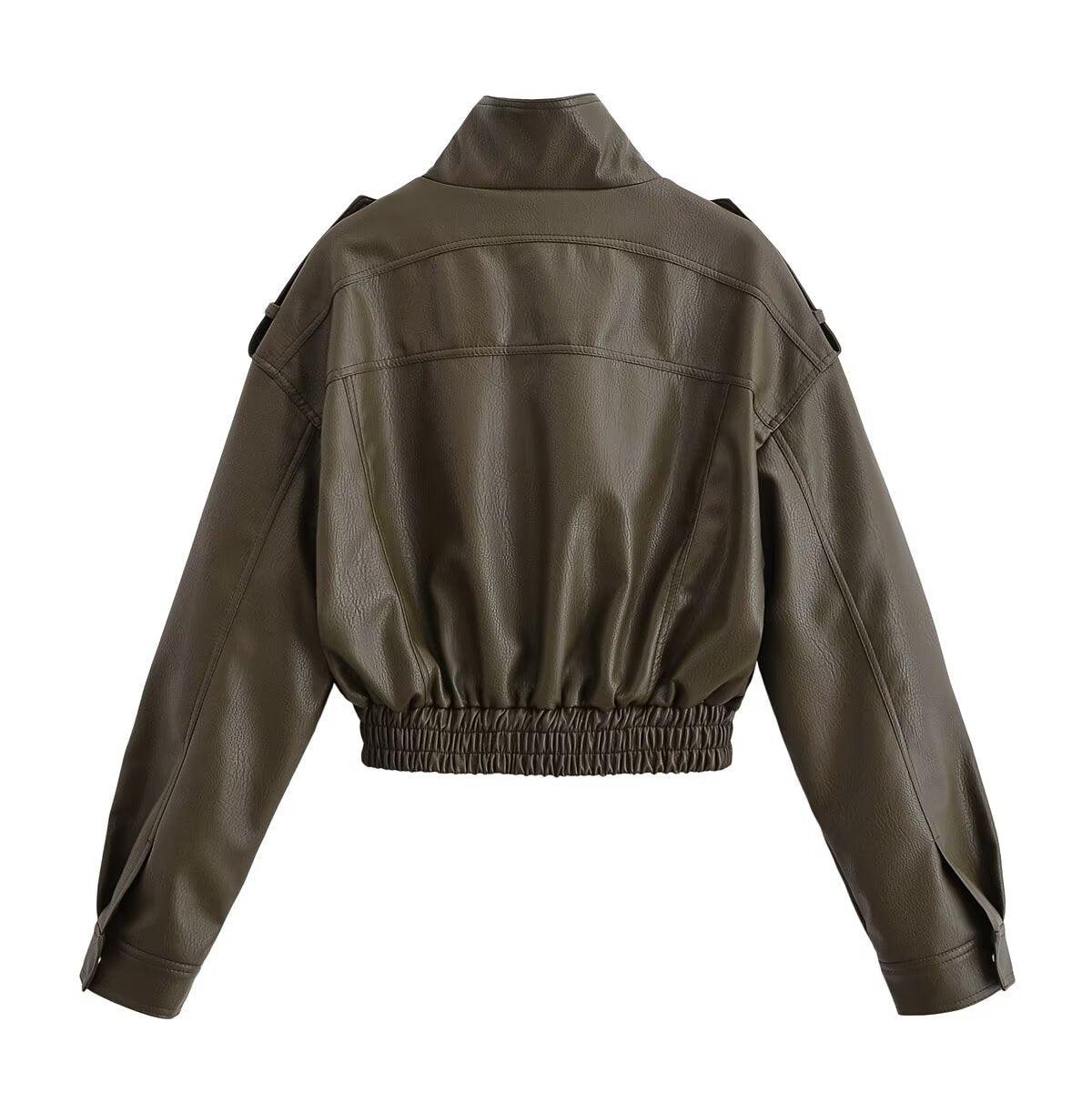 Pocket decoration imitation leather jacket