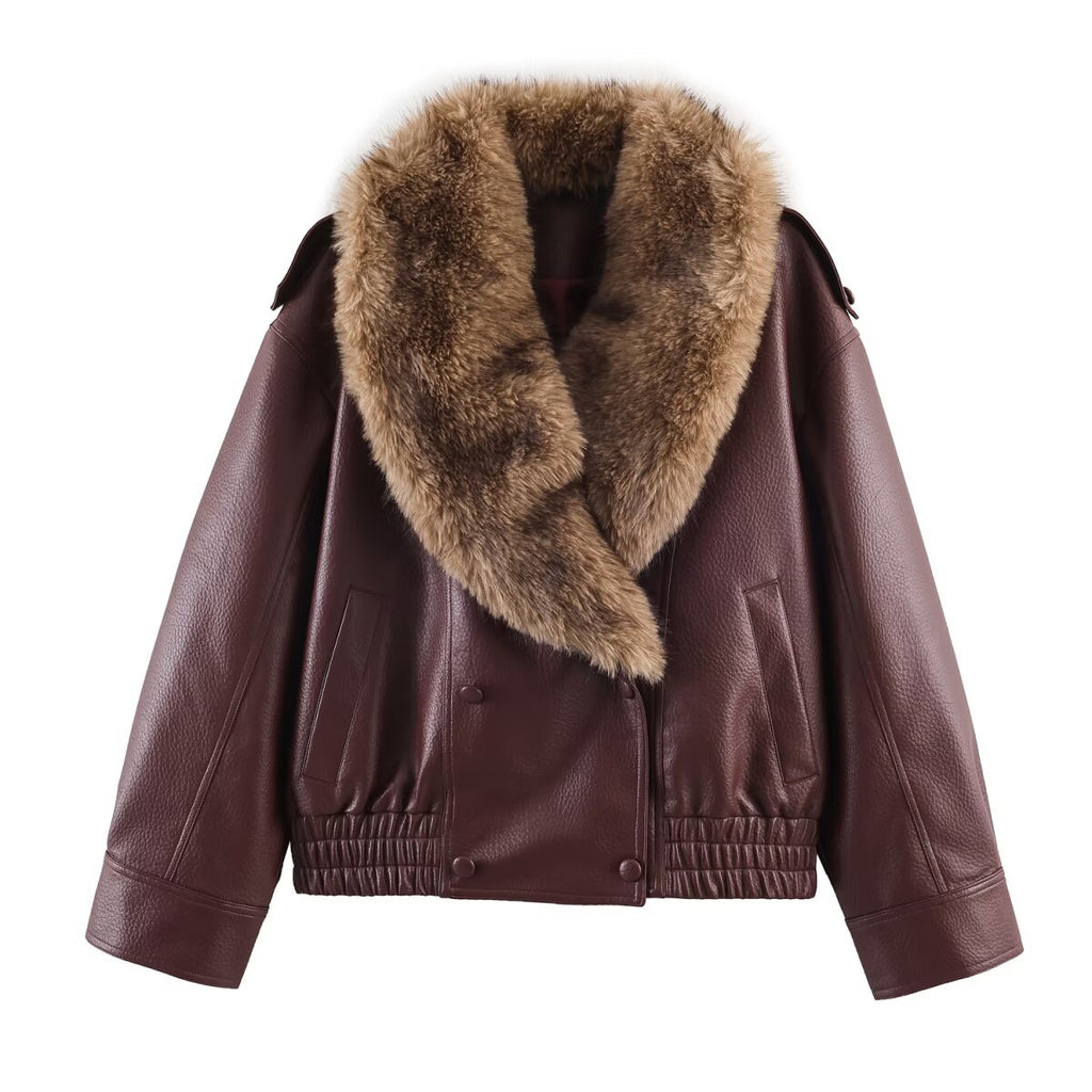 Detachable collar imitation leather jacket jacket