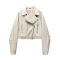 Short motorcycle suit PU leather with belt short imitation leather jacket