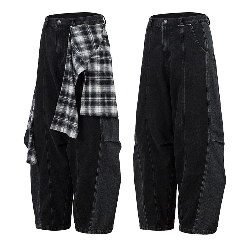 Men's Detachable Flap Denim Pants Trendy Vibe Loose Cargo Pants