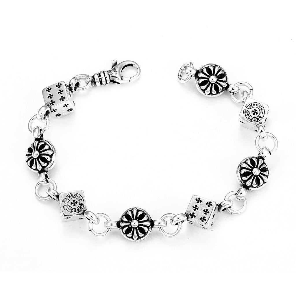 CH Retro Couple Bracelet Cross Dice Bracelet Full Rhinestones Ins Trendy Hip Hop Style Rhinestone Inlaid
