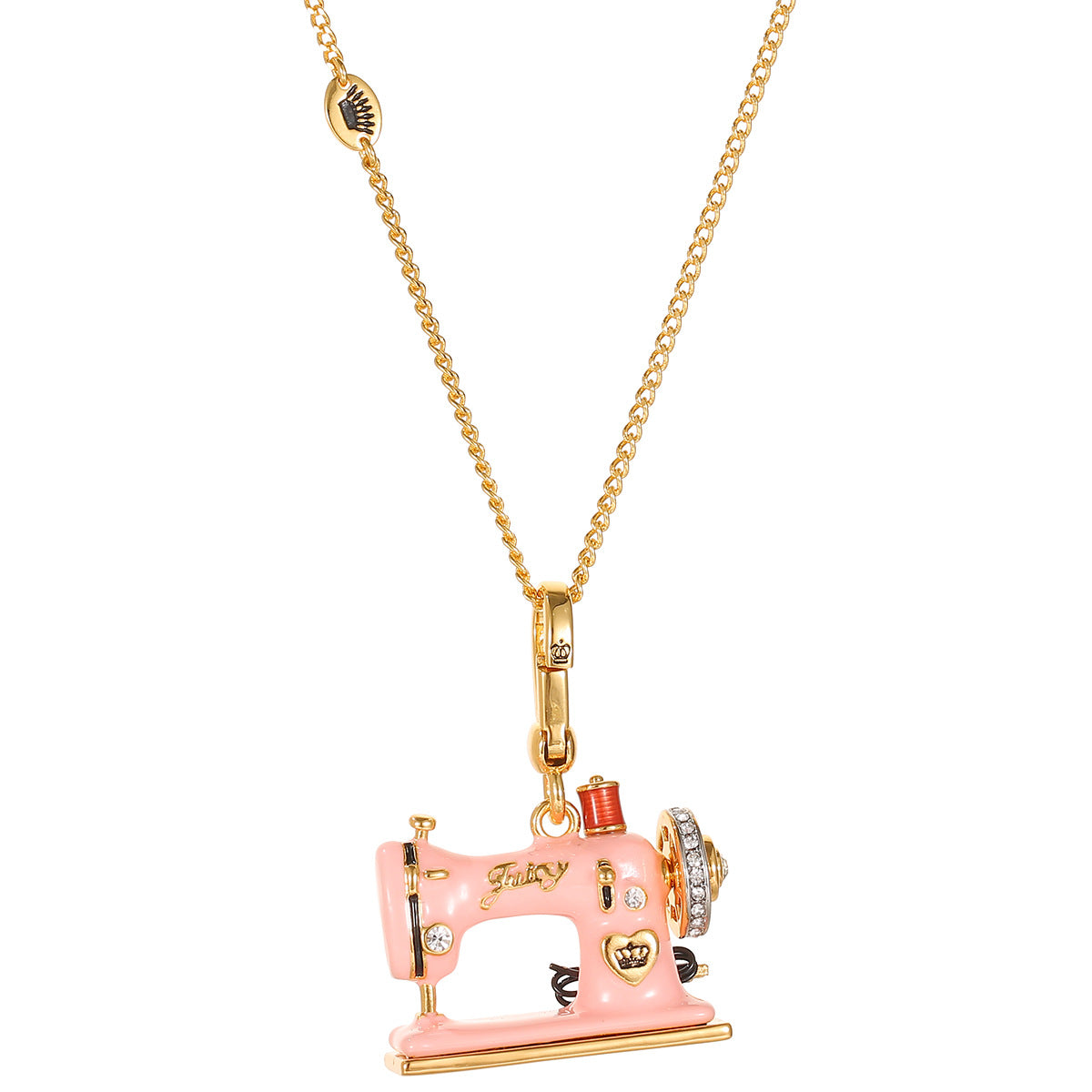 Enamel Three Dimensional Butterfly Knot Pink Sewing Machine Pendant Necklace