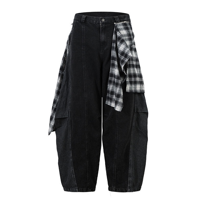Men's Detachable Flap Denim Pants Trendy Vibe Loose Cargo Pants
