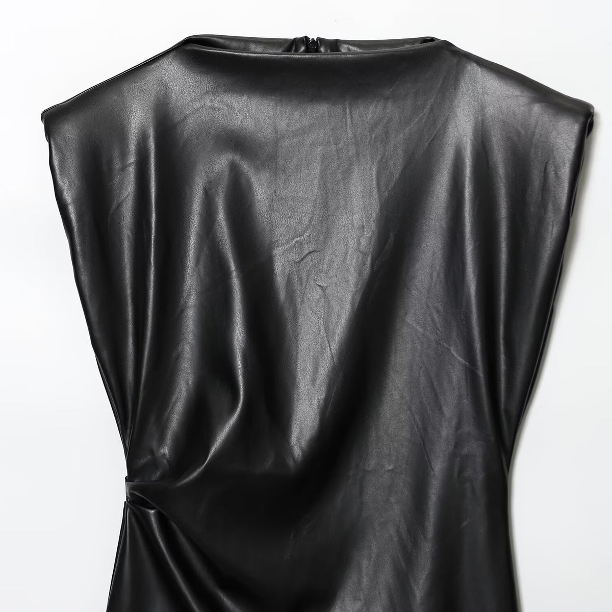 Imitation leather shoulder pad short dress for women's wear