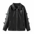 Bow shaped imitation leather jacket