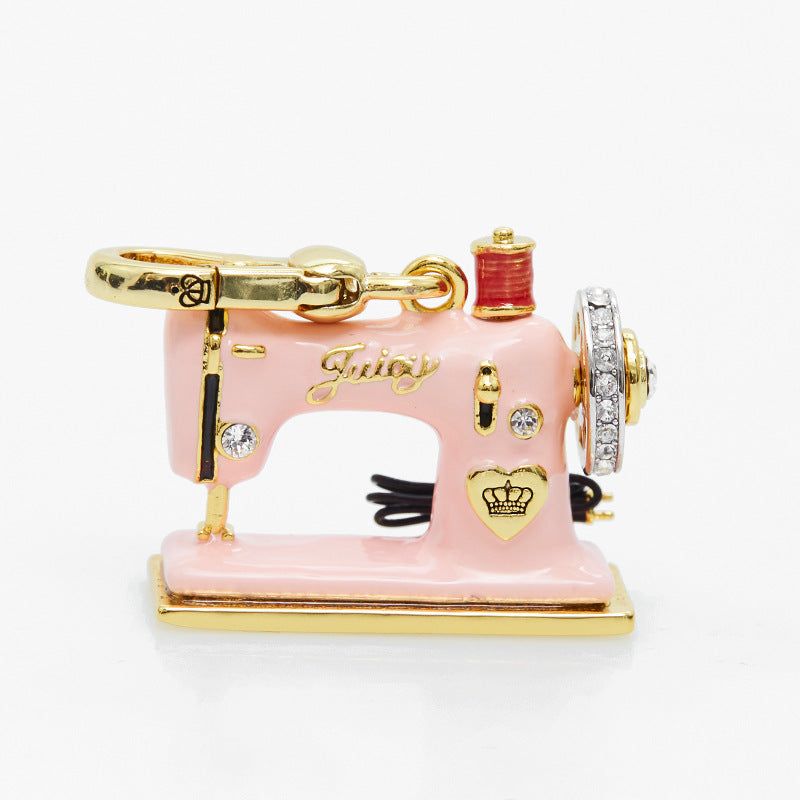 Enamel Three Dimensional Butterfly Knot Pink Sewing Machine Pendant Necklace