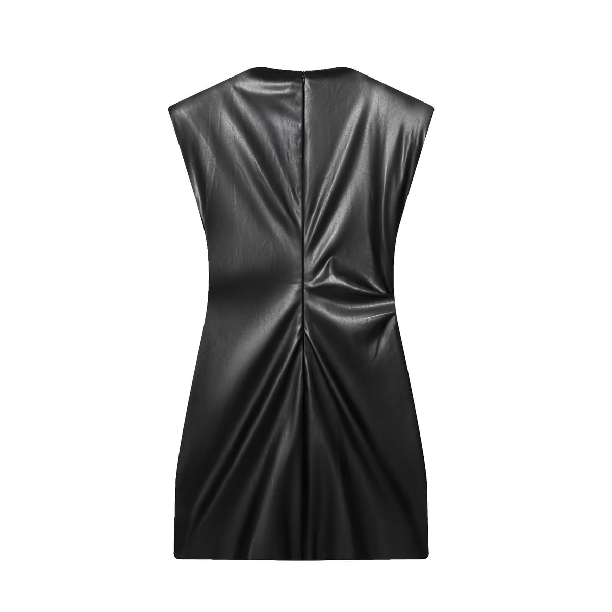 Imitation leather shoulder pad short dress for women's wear
