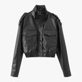 Pocket decoration imitation leather jacket