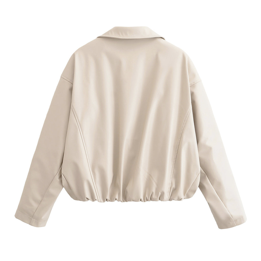 Collar imitation leather jacket