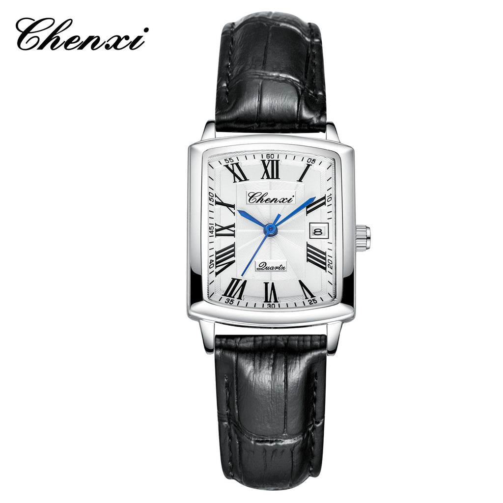 Casual Couple Watch, Morning Light Brand, Calendar Quartz Watch, Simple Square Design for Men and Women, Leather Strap
