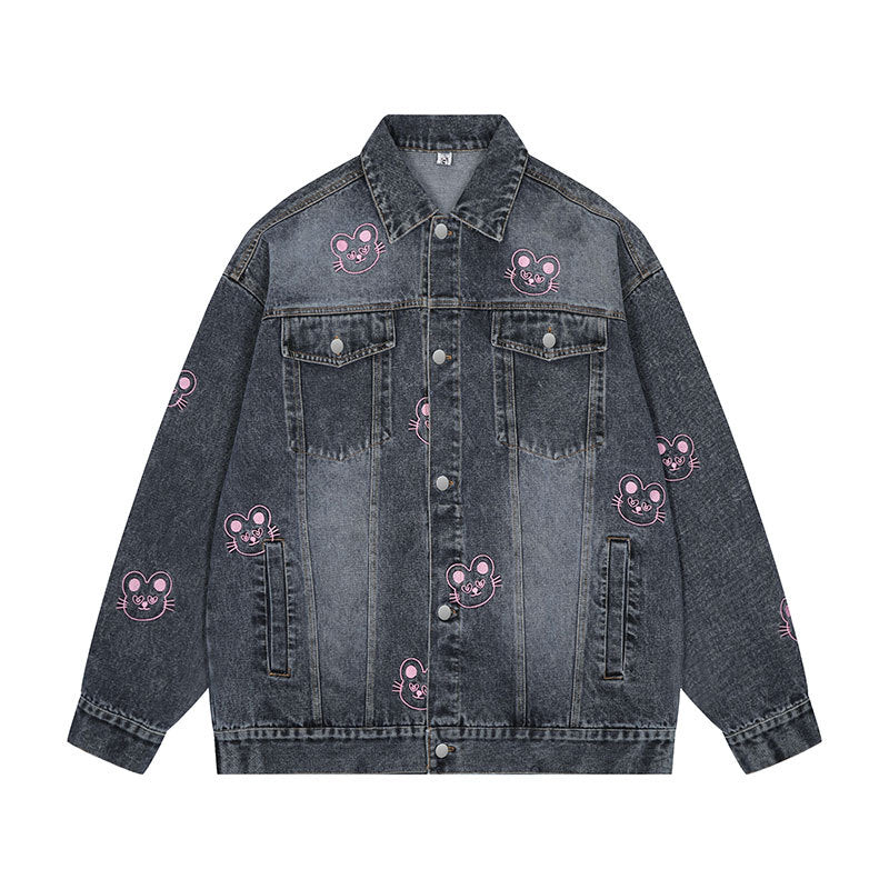Kitten embroidered denim jacket
