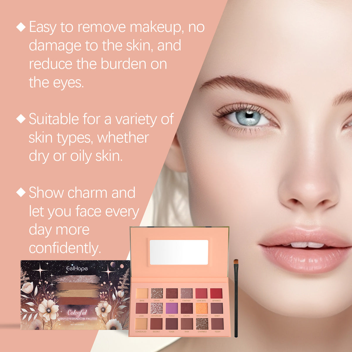 Eelhope 18-Color Eyeshadow Palette Eyeshadow Makeup Eyeshadow Multicolor Eye Palette With 18-Color Everyday Glitter