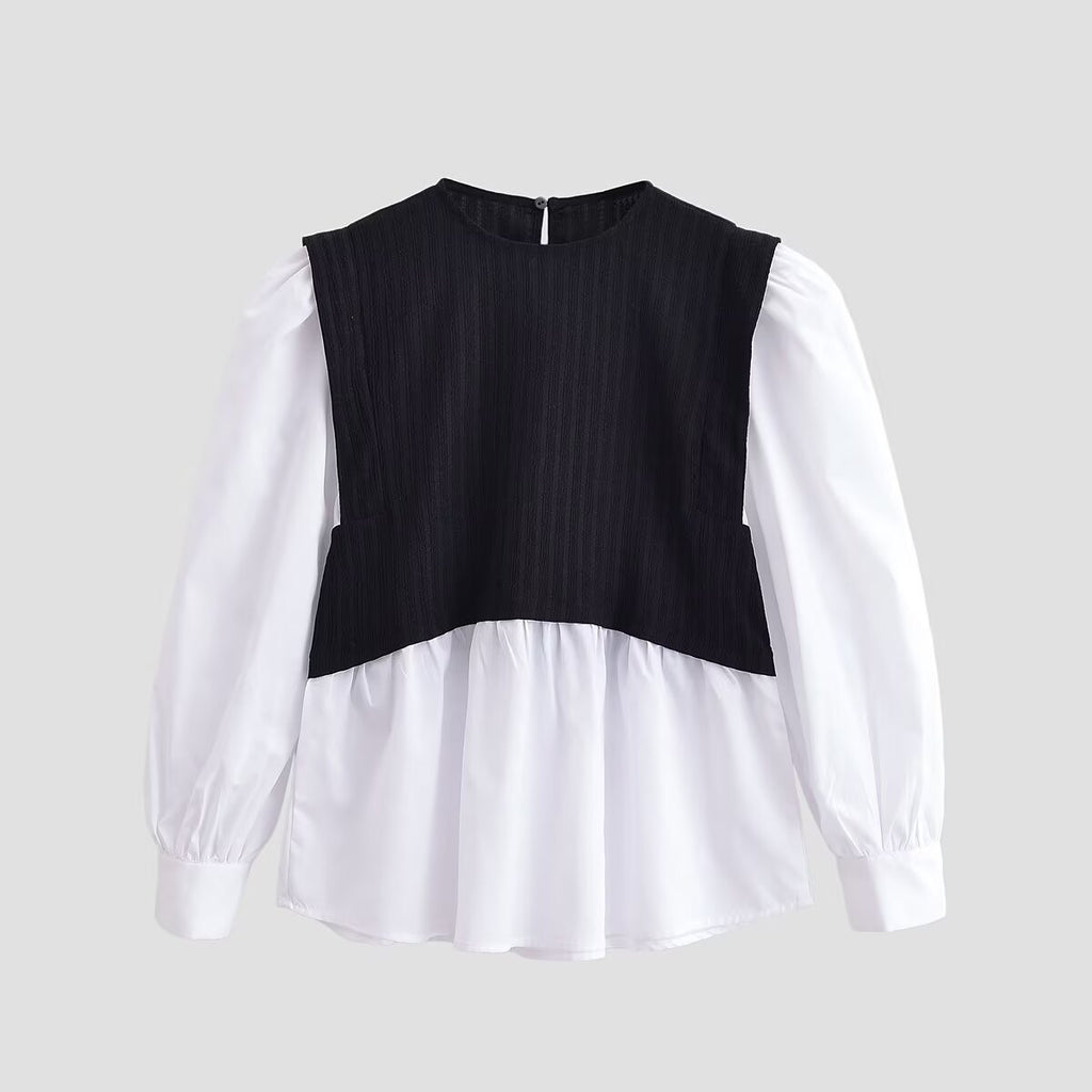 Color blocking splicing fake two-piece top