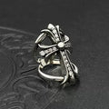 Thai silver diamond inlaid large cross hollow ring