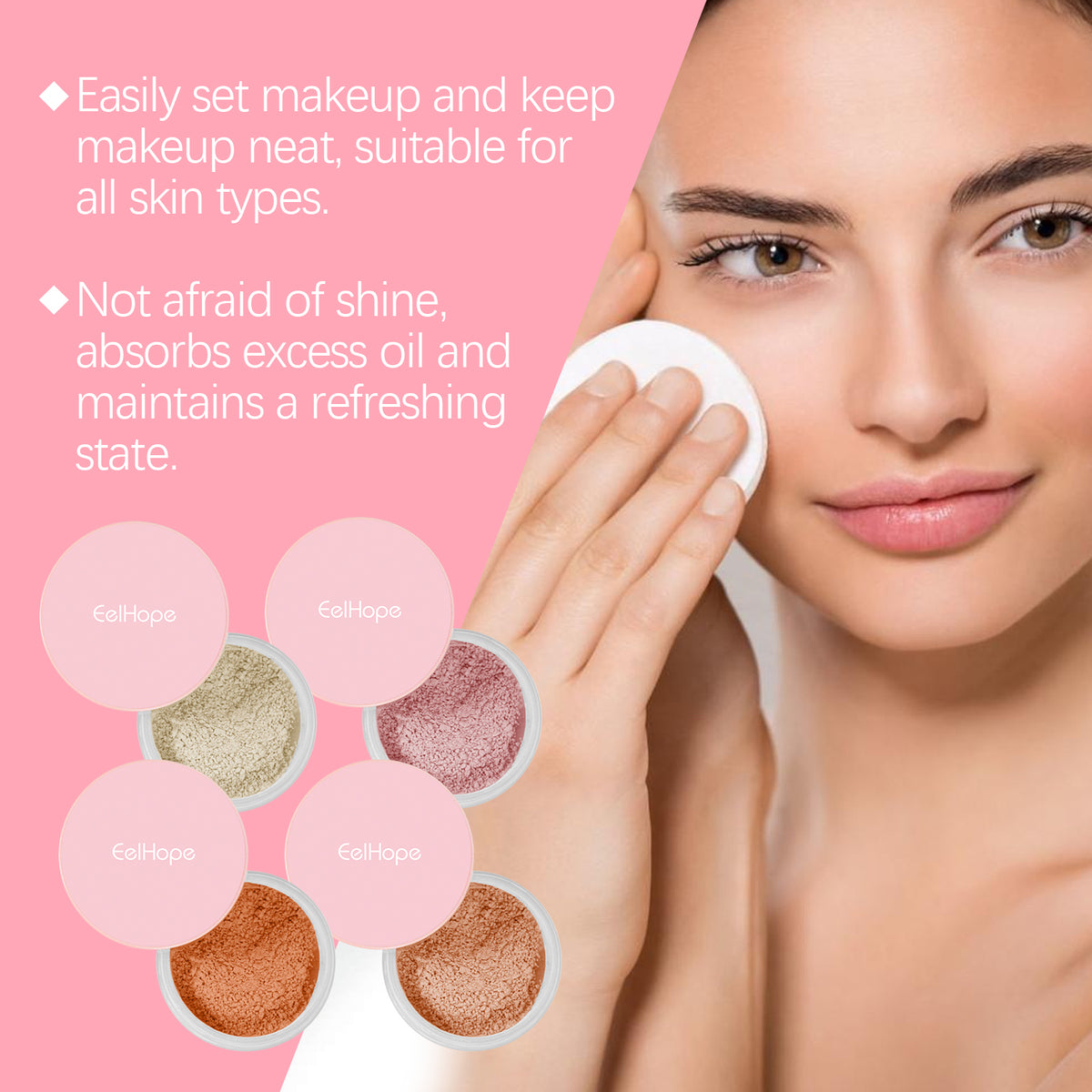 Eelhope Setting Powder With Brush (Orange) Has A Natural, Light, Fine, Breathable And Snagging Effect. It Is Suitable For Both Dry And Wet Use And Can Last For A Long Time Without Fading