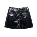 PU imitation leather slim fit black skirt for women
