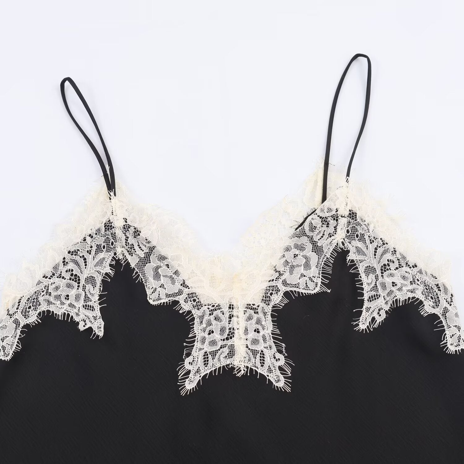 Color blocked lace satin textured top