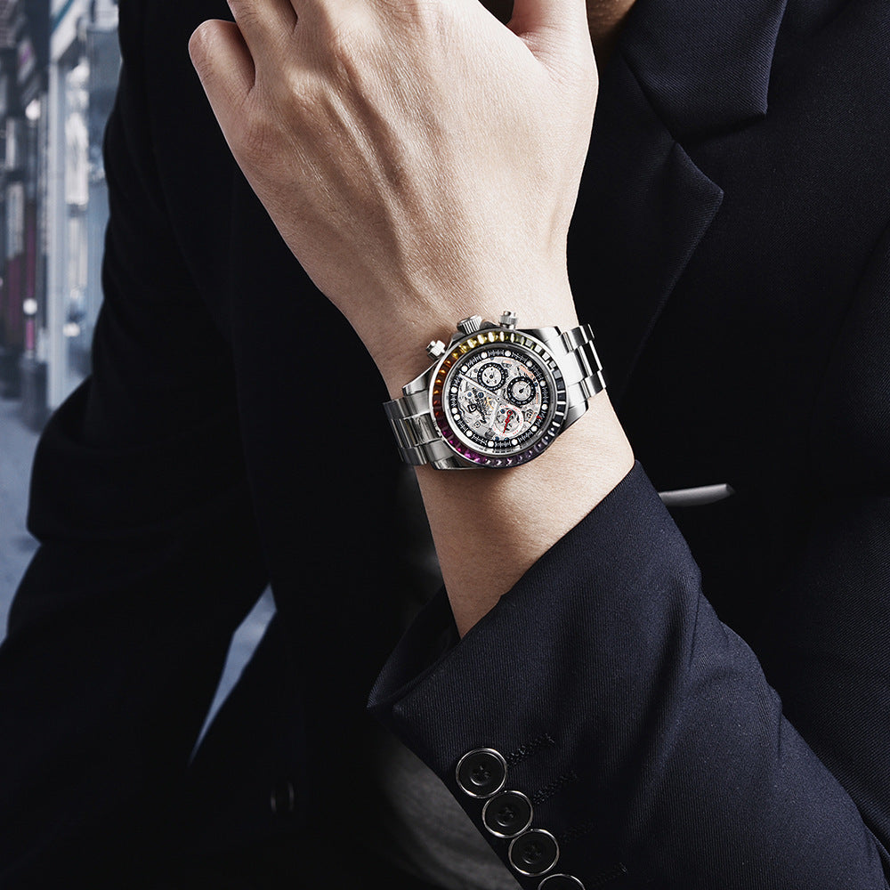 Paganidesign Men's Multifunction Automatic Mechanical Watch with Open Movement and Stainless Steel Case 1653